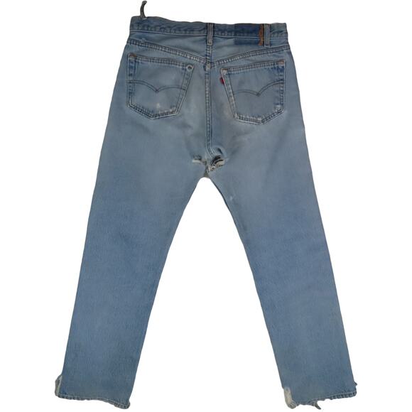 80s Vintage Levi's 501 Distressed Light Wash High Waisted Boho Denim Jeans 31 - Picture 4 of 13